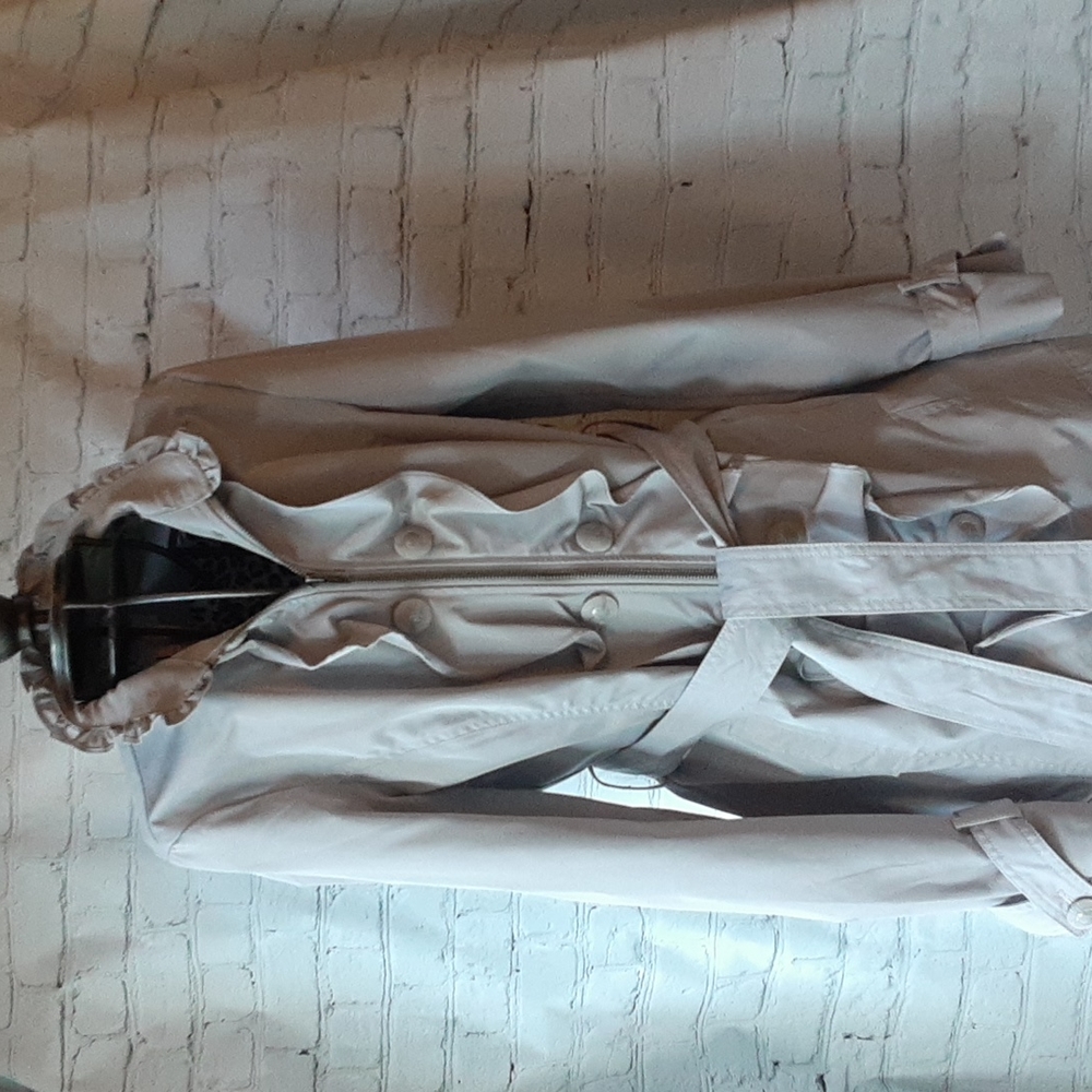 Candie's Silver Grey Ruffled Rain Coat/Trench Coat belted trench size large